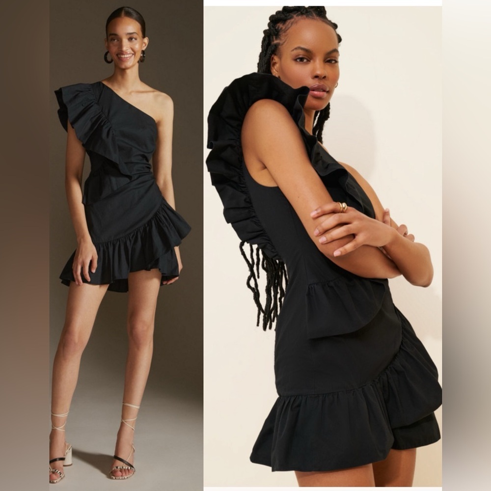 Anthropologie Maeve Ruffled One-Shoulder Mini Dress , size 4